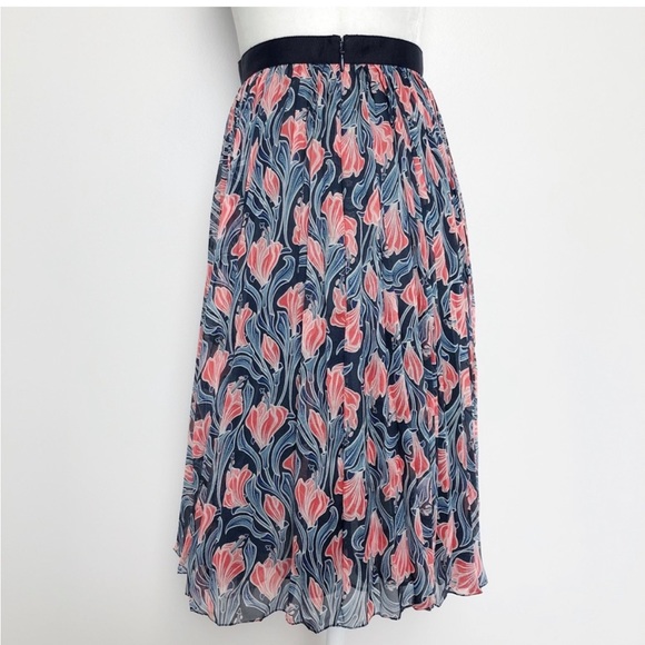Jason Wu Pleated Silk Skirt Blue Floral Print Size 2 - Picture 5 of 11
